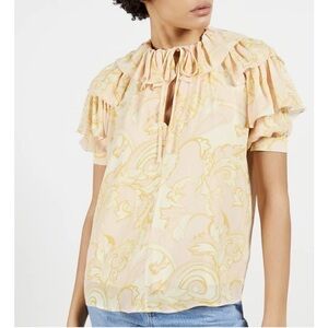 NWT Ted Baker Frisis MIB Frill Baroque Chiffon Printed Top